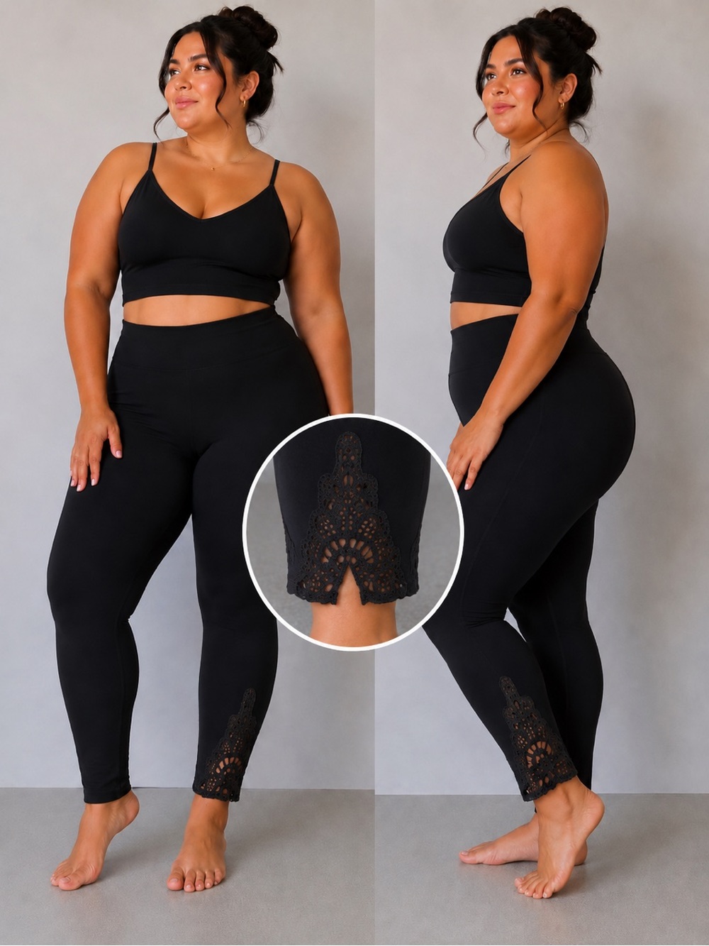 HUE Black Capri Leggings with Crochet Lace Hem – Women’s XL